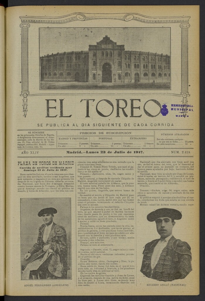 Miniatura de El Toreo: suplemento a "La Correspondencia Teatral" del 23 de julio de 1917, nº 2618