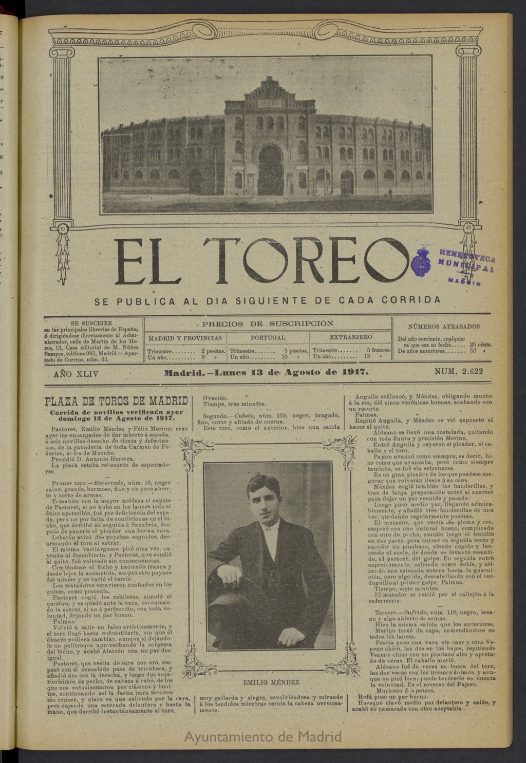 Miniatura de El Toreo: suplemento a "La Correspondencia Teatral" del 13 de agosto de 1917, nº 2622