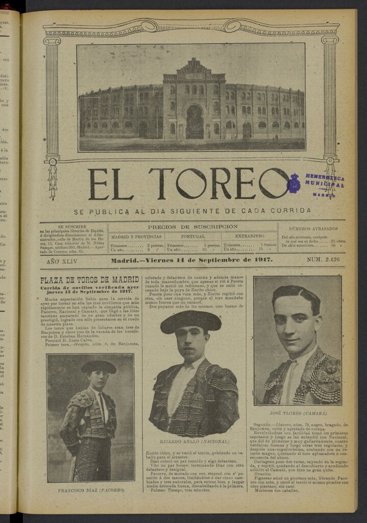 Miniatura de El Toreo: suplemento a "La Correspondencia Teatral" del 14 de septiembre de 1917, nº 2626