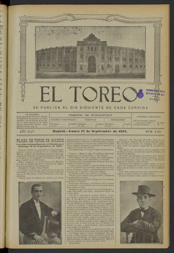Miniatura de El Toreo: suplemento a "La Correspondencia Teatral" del 17 de septiembre de 1917, nº 2627