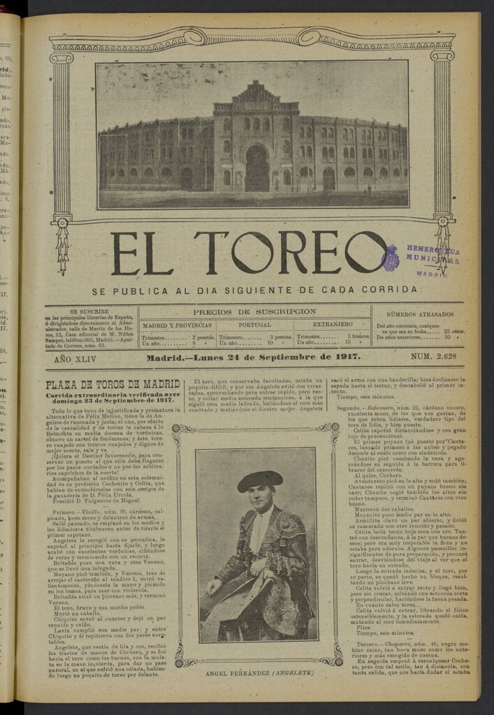 Miniatura de El Toreo: suplemento a "La Correspondencia Teatral" del 24 de septiembre de 1917, nº 2628