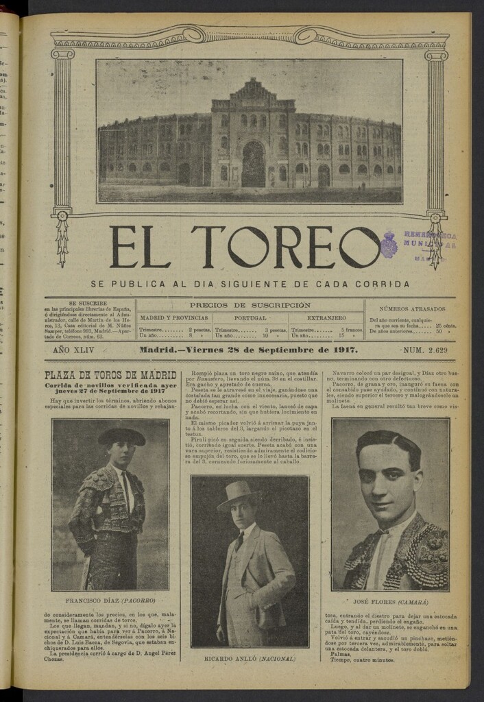 Miniatura de El Toreo: suplemento a "La Correspondencia Teatral" del 28 de septiembre de 1917, nº 2629