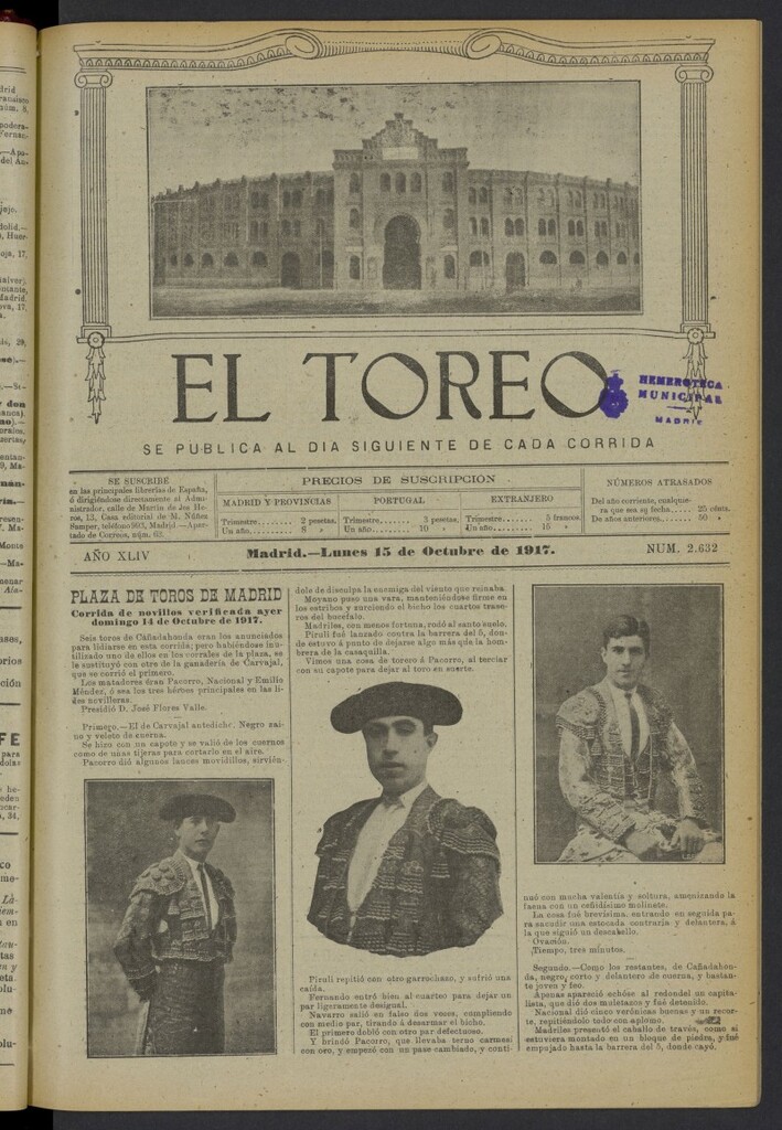 Miniatura de El Toreo: suplemento a "La Correspondencia Teatral" del 15 de octubre de 1917, nº 2632