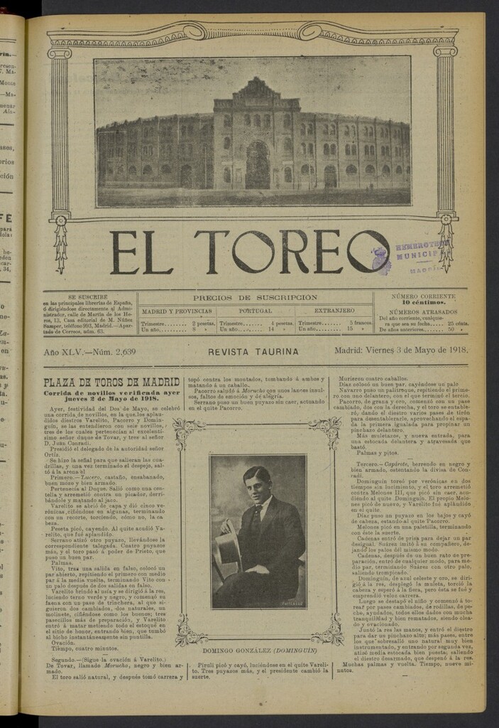 Miniatura de El Toreo: suplemento a "La Correspondencia Teatral" del 3 de mayo de 1918, nº 2639