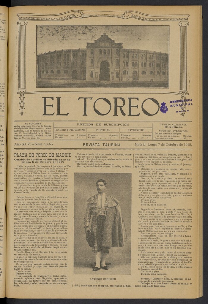 Miniatura de El Toreo: suplemento a "La Correspondencia Teatral" del 7 de octubre de 1918, nº 2665