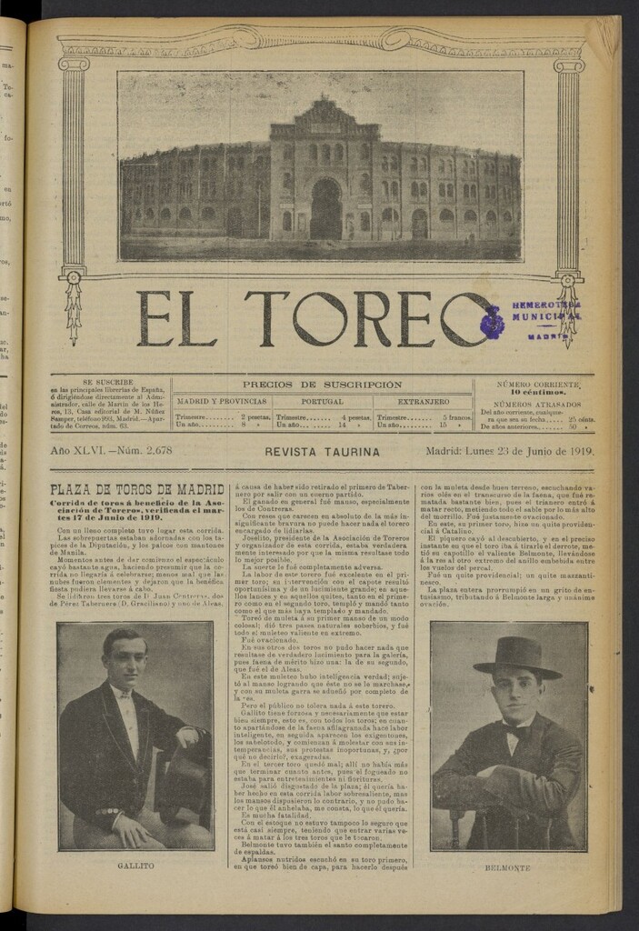 Miniatura de El Toreo: suplemento a "La Correspondencia Teatral" del 23 de junio de 1919, nº 2678