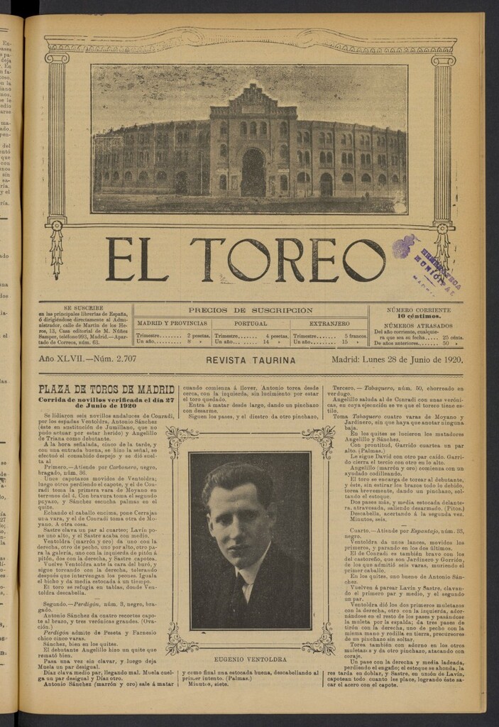 Miniatura de El Toreo: suplemento a "La Correspondencia Teatral" del 28 de junio de 1920, nº 2707
