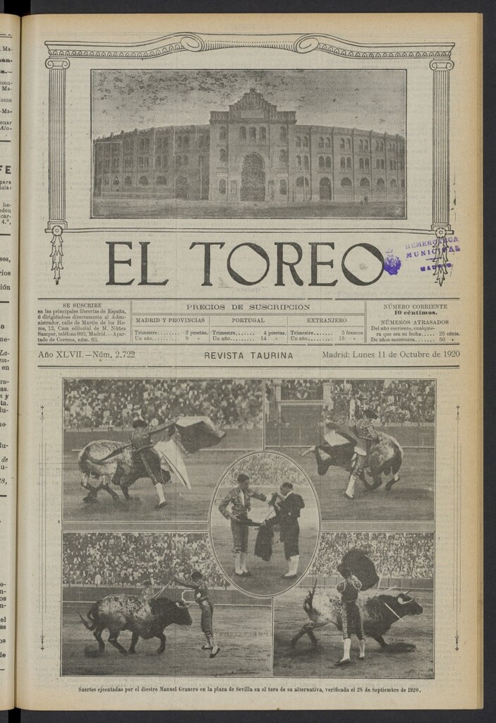 Miniatura de El Toreo: suplemento a "La Correspondencia Teatral" del 11 de octubre de 1920, nº 2722