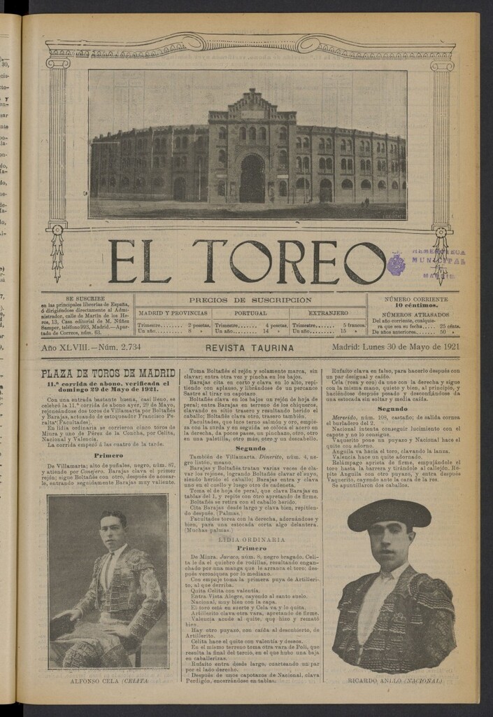 Miniatura de El Toreo: suplemento a "La Correspondencia Teatral" del 30 de mayo de 1921, nº 2734