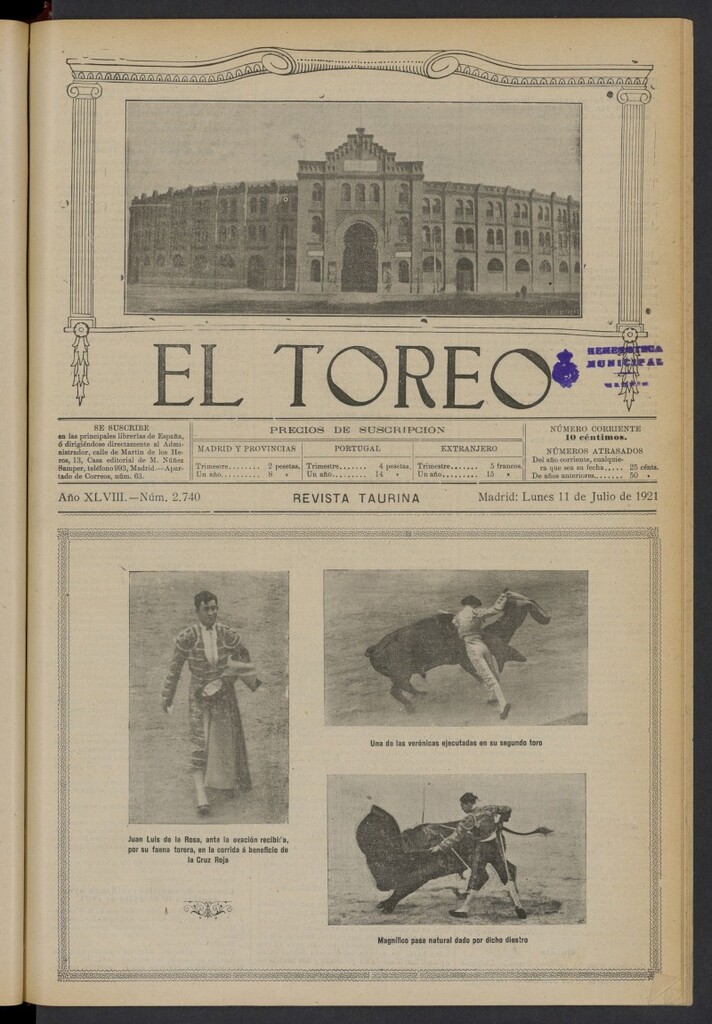 Miniatura de El Toreo: suplemento a "La Correspondencia Teatral" del 11 de julio de 1921, nº 2740