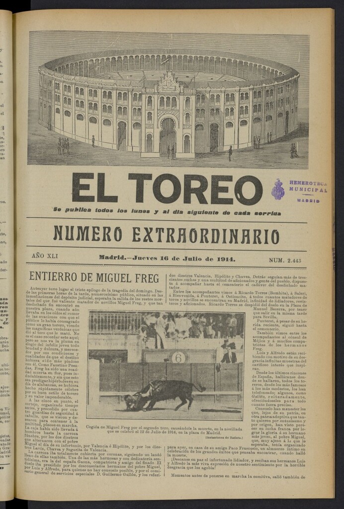 Miniatura de El Toreo: suplemento a "La Correspondencia Teatral" del 16 de julio de 1914, nº 2443