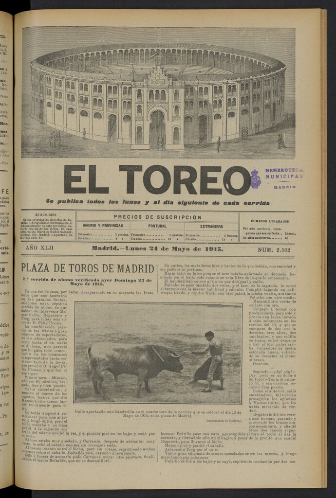 Miniatura de El Toreo: suplemento a "La Correspondencia Teatral" del 24 de mayo de 1915, nº 2502