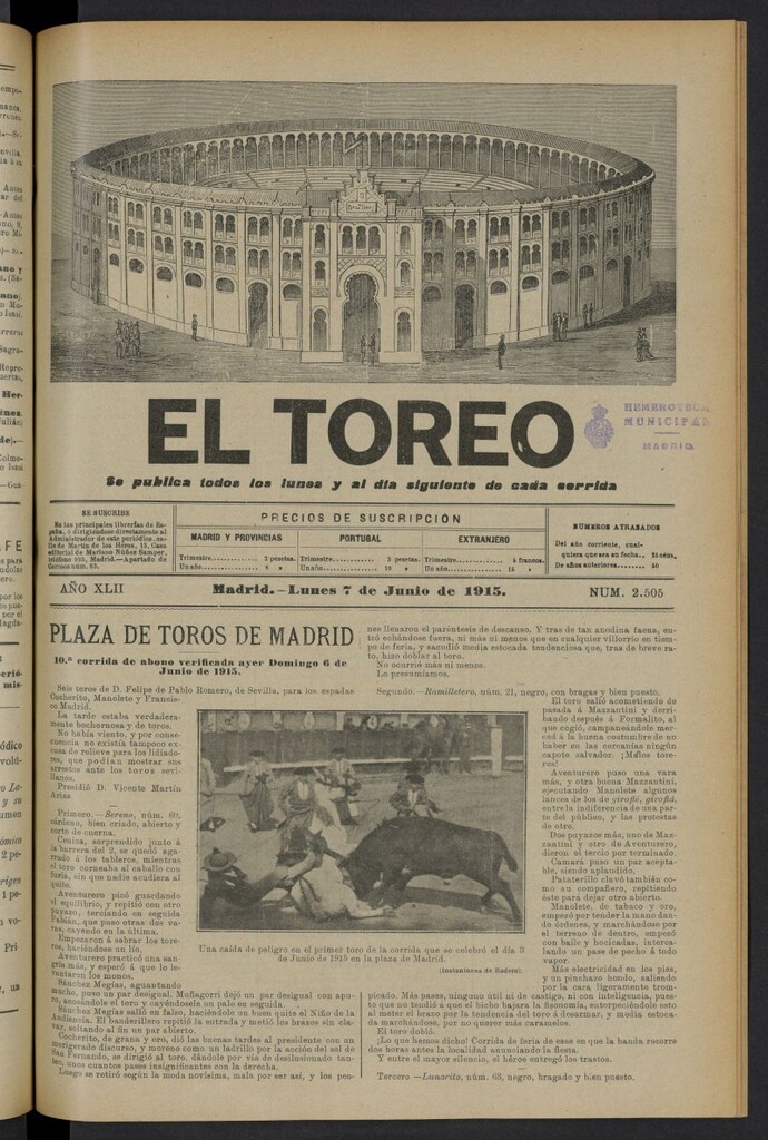 Miniatura de El Toreo: suplemento a "La Correspondencia Teatral" del 7 de junio de 1915, nº 2505