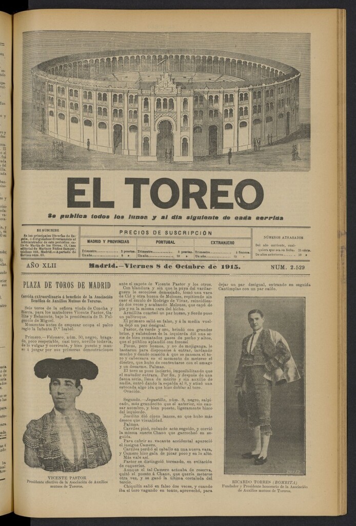 Miniatura de El Toreo: suplemento a "La Correspondencia Teatral" del 8 de octubre de 1915, nº 2529