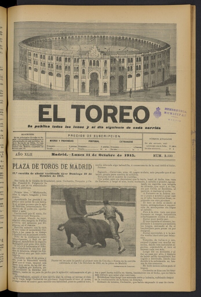 Miniatura de El Toreo: suplemento a "La Correspondencia Teatral" del 11 de octubre de 1915, nº 2530