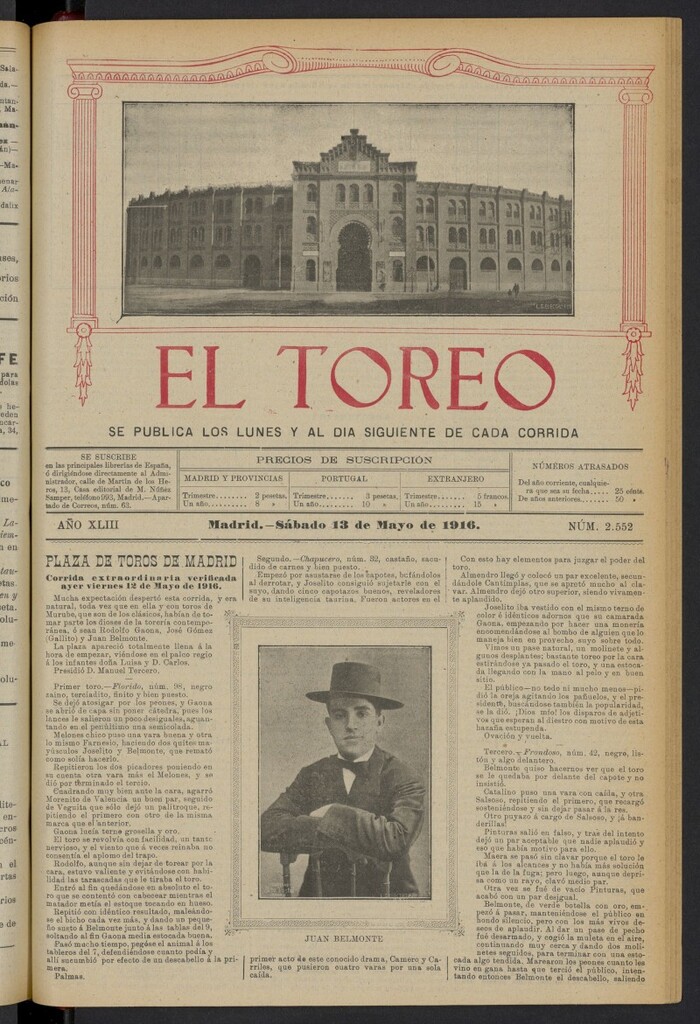 Miniatura de El Toreo: suplemento a "La Correspondencia Teatral" del 13 de mayo de 1916, nº 2552