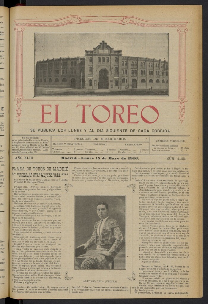 Miniatura de El Toreo: suplemento a "La Correspondencia Teatral" del 15 de mayo de 1916, nº 2553