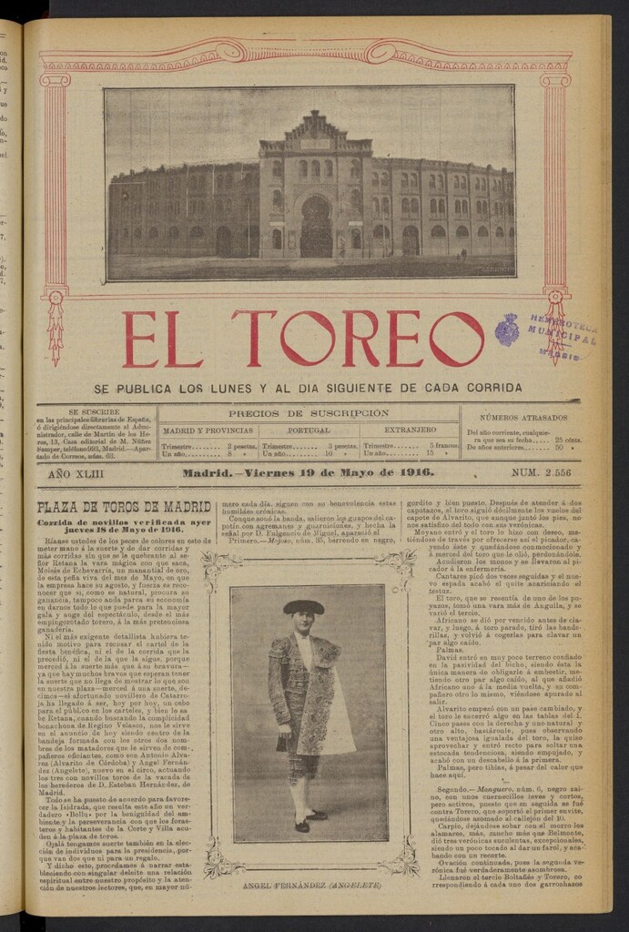 Miniatura de El Toreo: suplemento a "La Correspondencia Teatral" del 19 de mayo de 1916, nº 2556