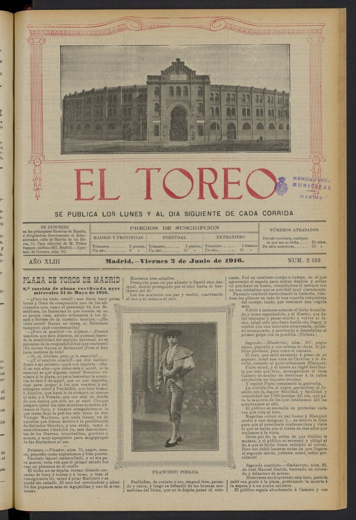 Miniatura de El Toreo: suplemento a "La Correspondencia Teatral" del 2 de junio de 1916, nº 2559