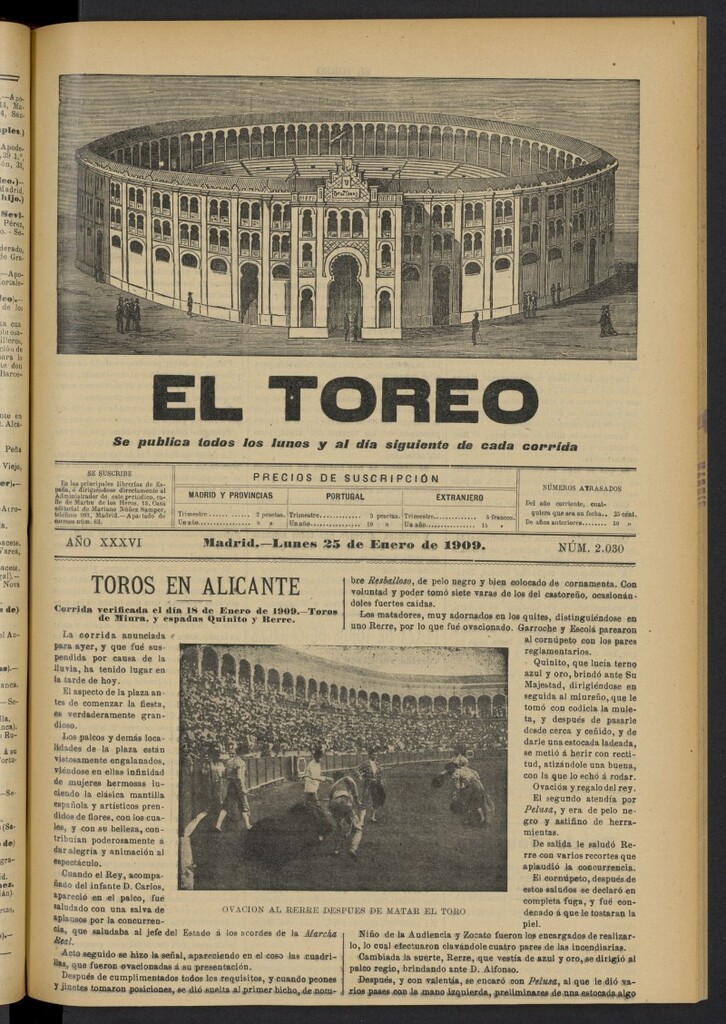 Miniatura de El Toreo: suplemento a "La Correspondencia Teatral"  del 25 de enero de 1909, nº 2030