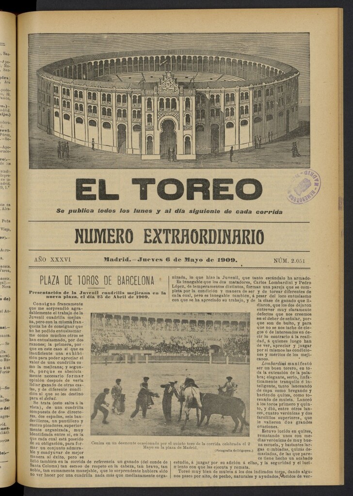 Miniatura de El Toreo: suplemento a "La Correspondencia Teatral"  del 6 de mayo de 1909, nº 2051