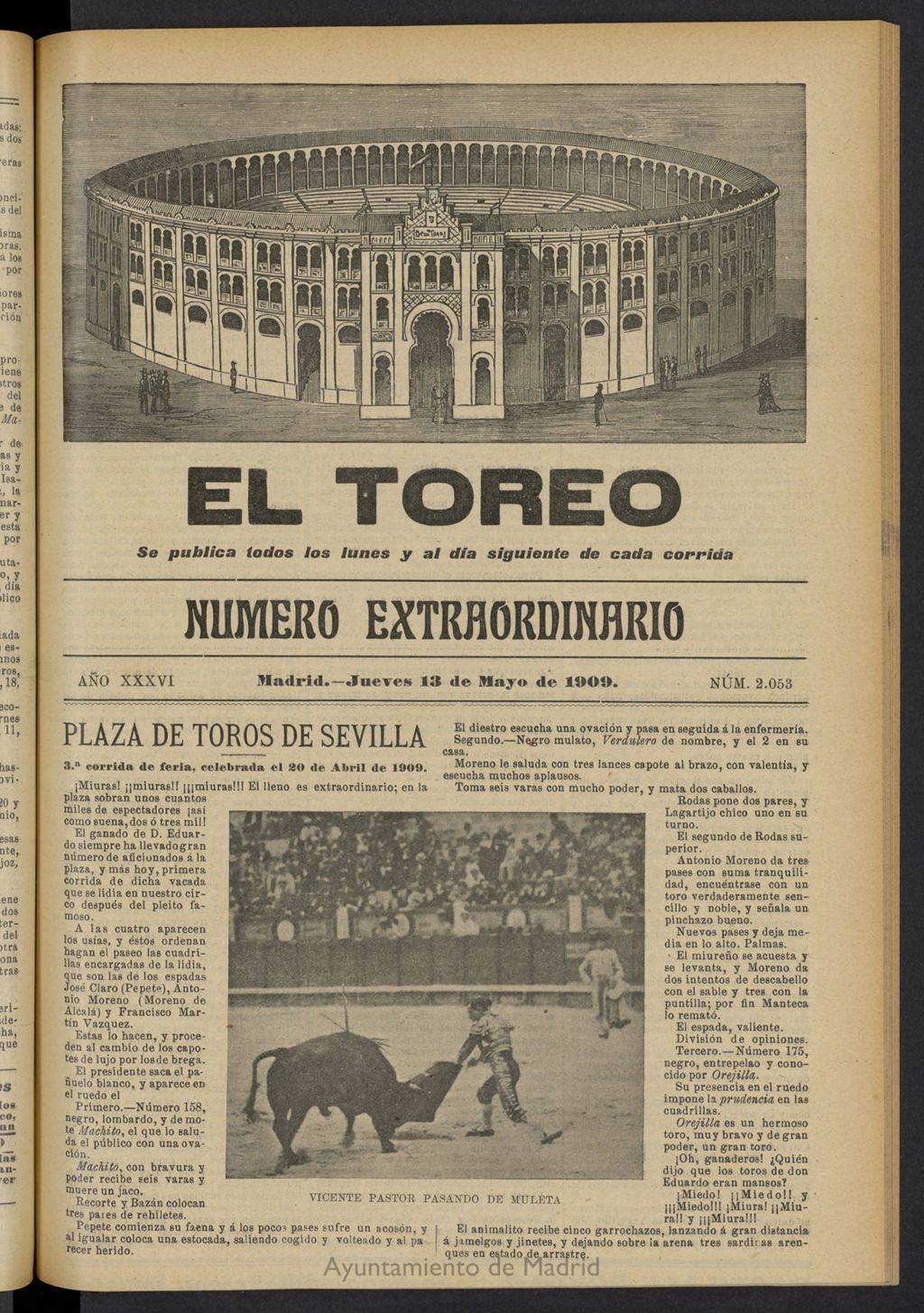 Miniatura de El Toreo: suplemento a ´´La Correspondencia Teatral´´  del 13 de mayo de 1909, nº 2053