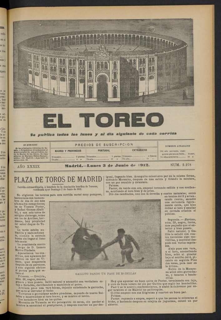 Miniatura de El Toreo: suplemento a "La Correspondencia Teatral"  del 3 de junio de 1912, nº 2278