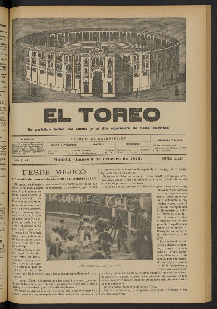 Miniatura de El Toreo: suplemento a "La Correspondencia Teatral"  del 3 de febrero de 1913, nº 2329