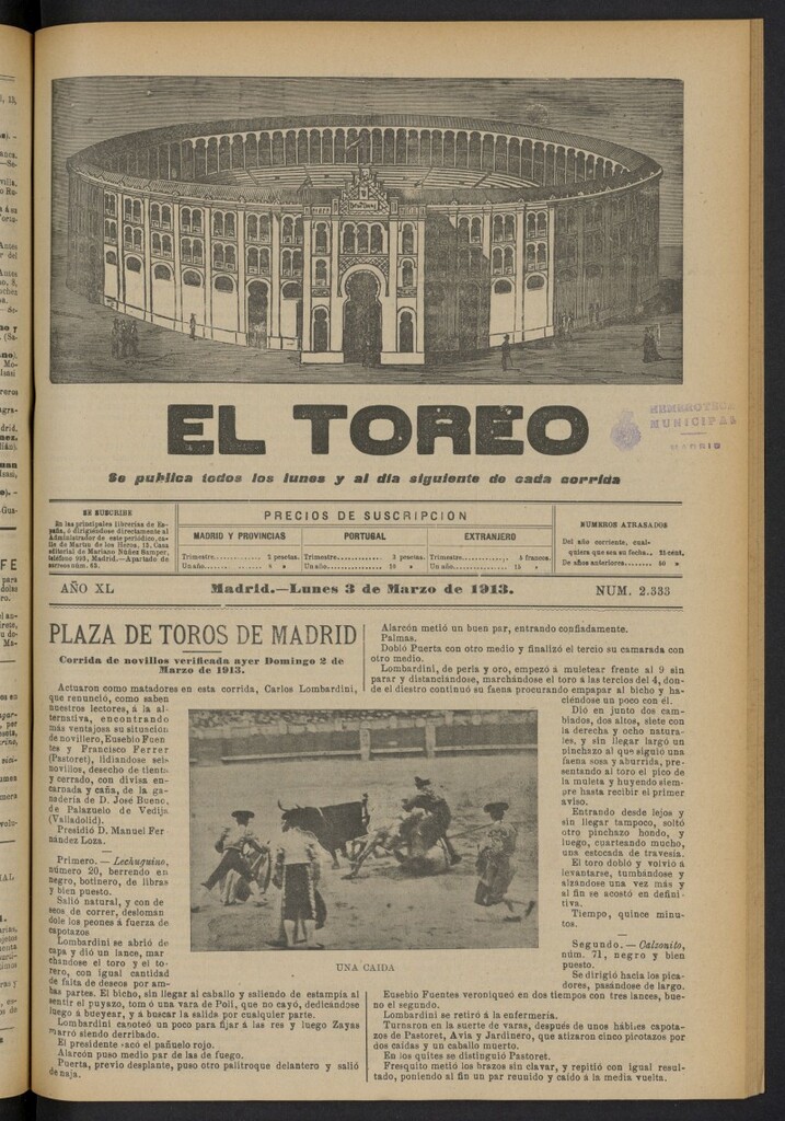 Miniatura de El Toreo: suplemento a "La Correspondencia Teatral"  del 3 de marzo de 1913, nº 2333