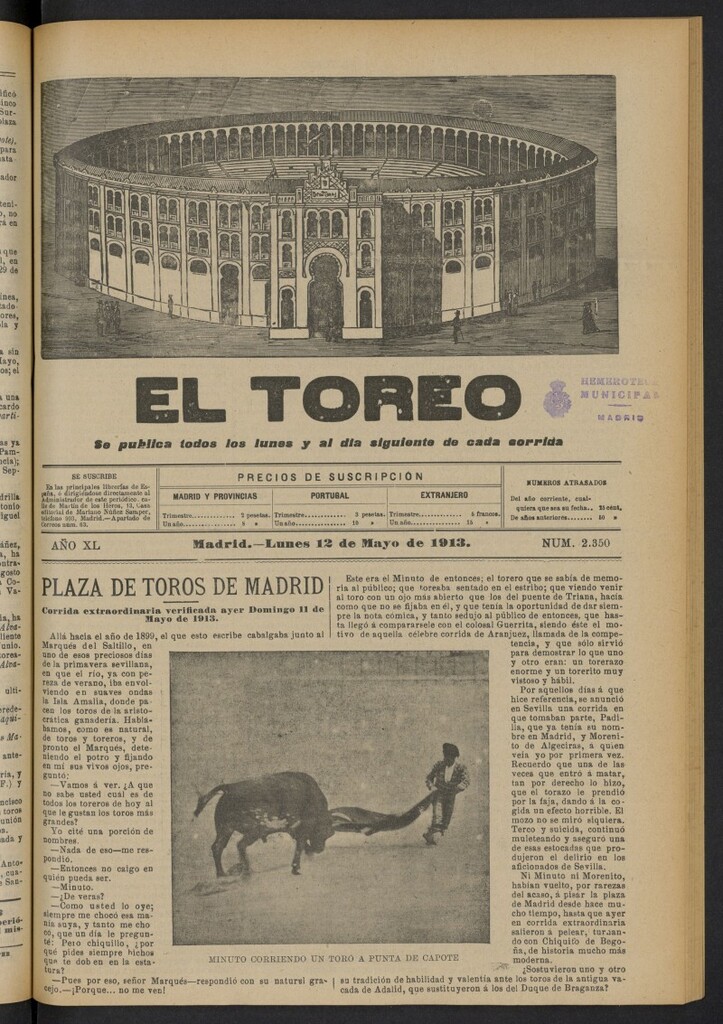 Miniatura de El Toreo: suplemento a "La Correspondencia Teatral"  del 12 de mayo de 1913, nº 2350