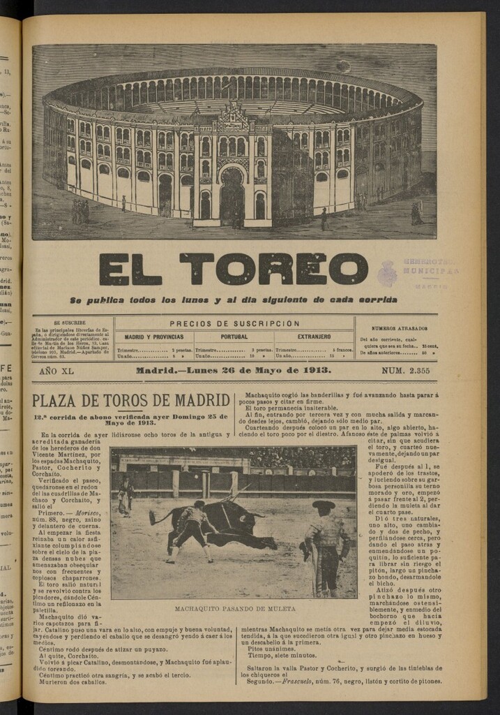 Miniatura de El Toreo: suplemento a "La Correspondencia Teatral"  del 26 de mayo de 1913, nº 2355
