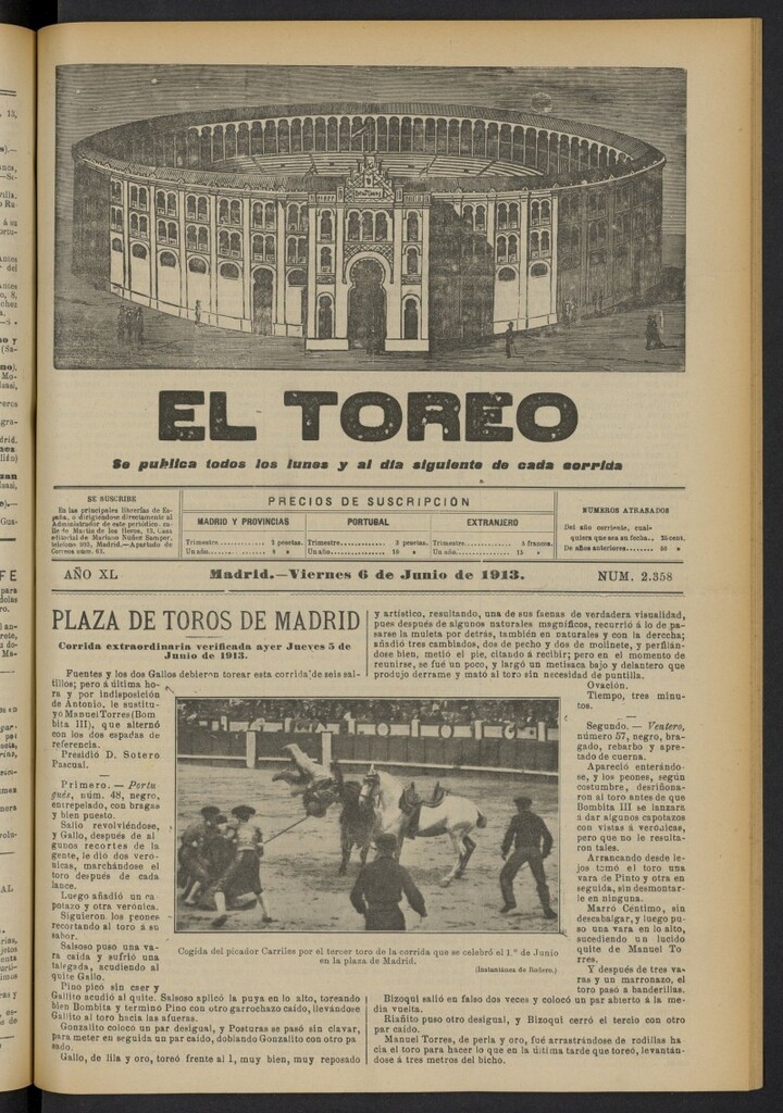 Miniatura de El Toreo: suplemento a "La Correspondencia Teatral"  del 6 de junio de 1913, nº 2358