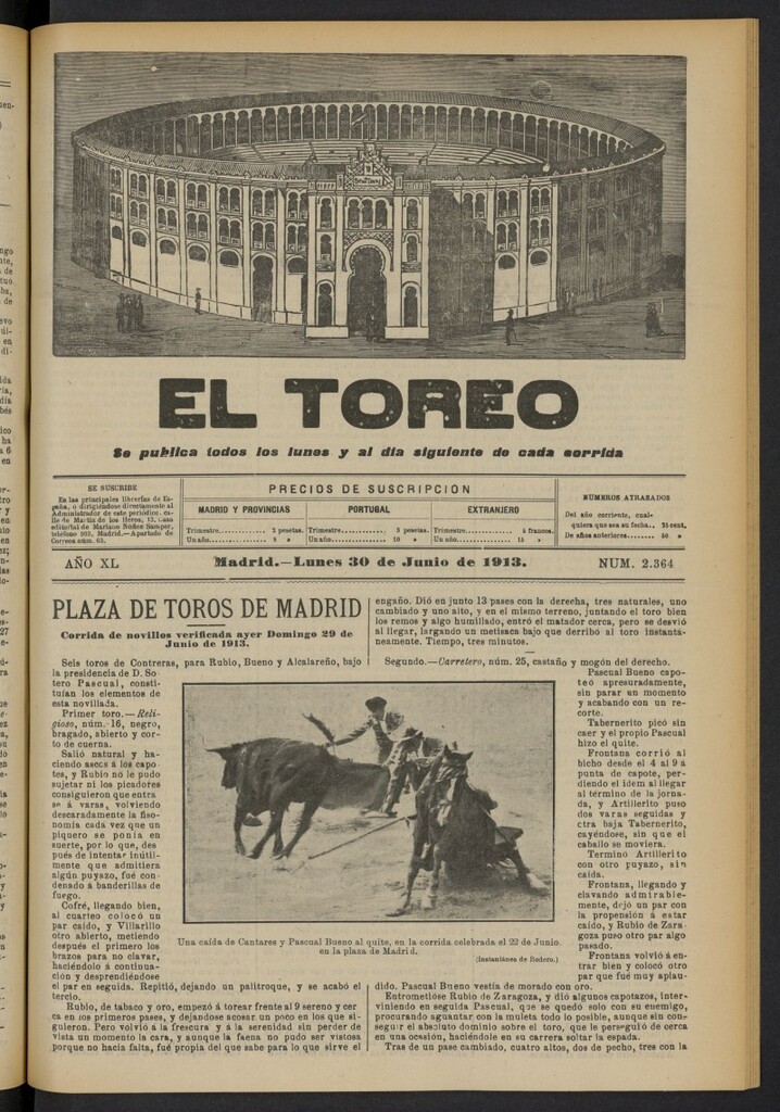 Miniatura de El Toreo: suplemento a "La Correspondencia Teatral"  del 30 de junio de 1913, nº 2364