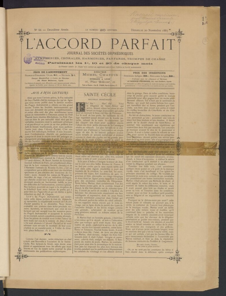 Miniatura de L´Accord Parfait: journal des Sociétés Orphéoniques del 20 de noviembre de 1887