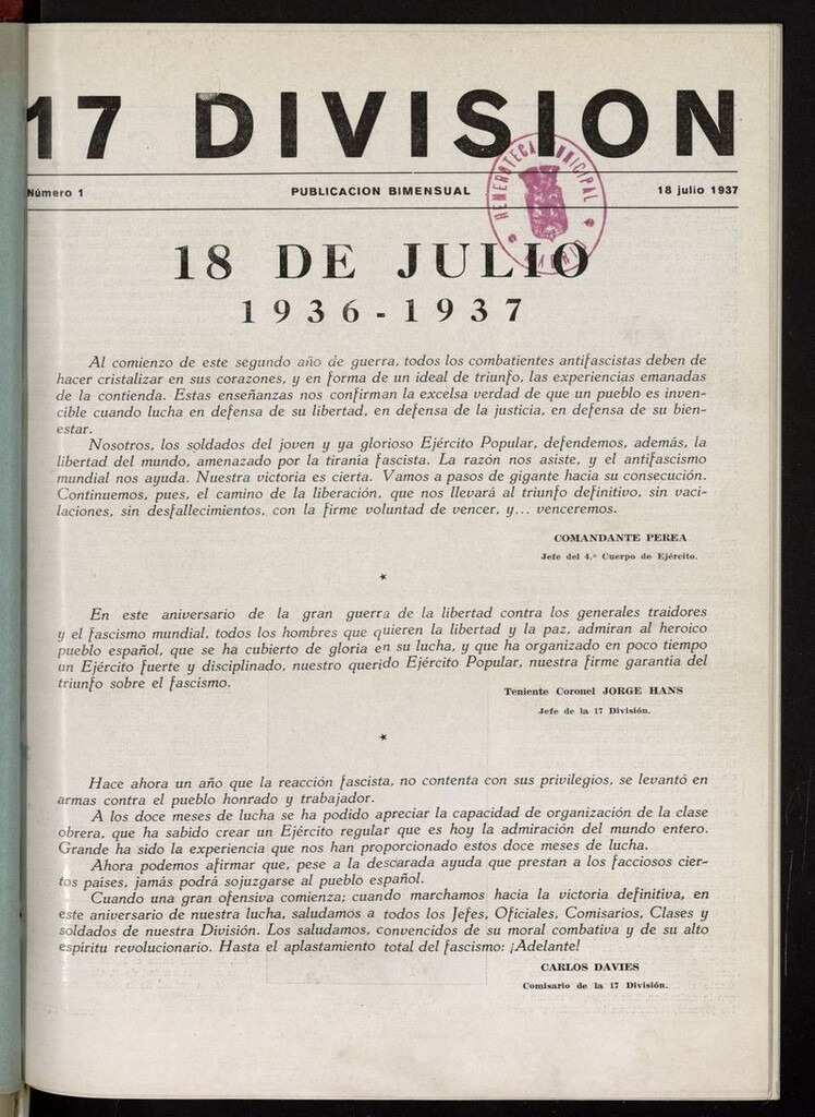 Miniatura de 17 División (Madrid, 1937) del 18 de julio de 1937