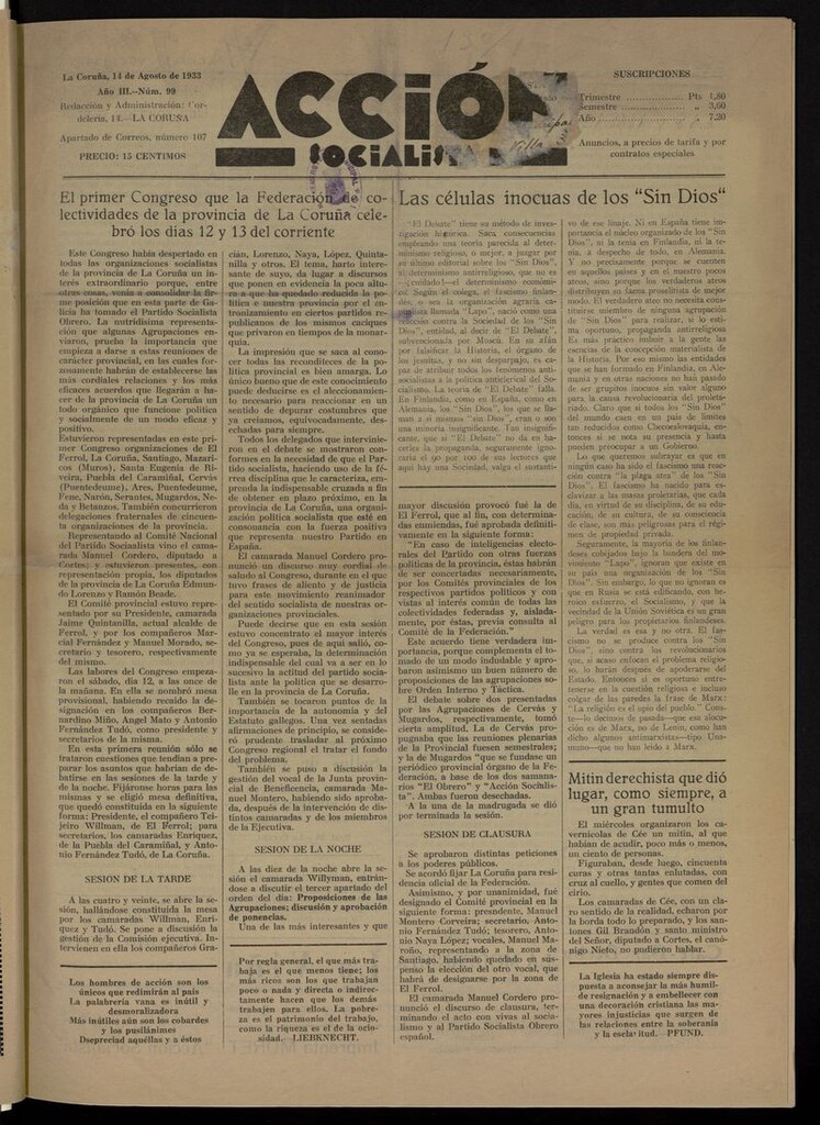 Miniatura de Acción Socialista del 14 de agosto de 1933
