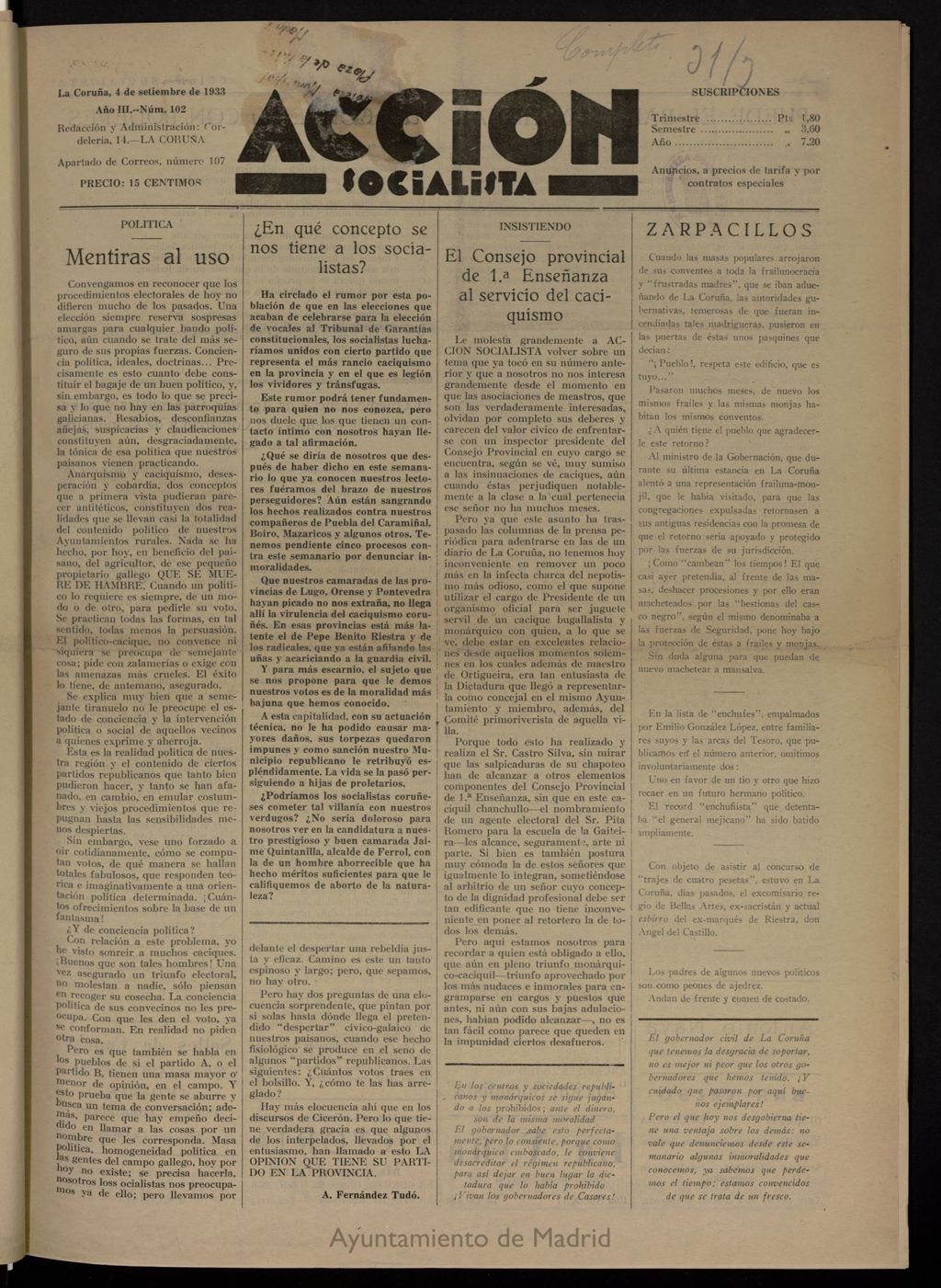 Miniatura de Acción Socialista del 4 de septiembre de 1933