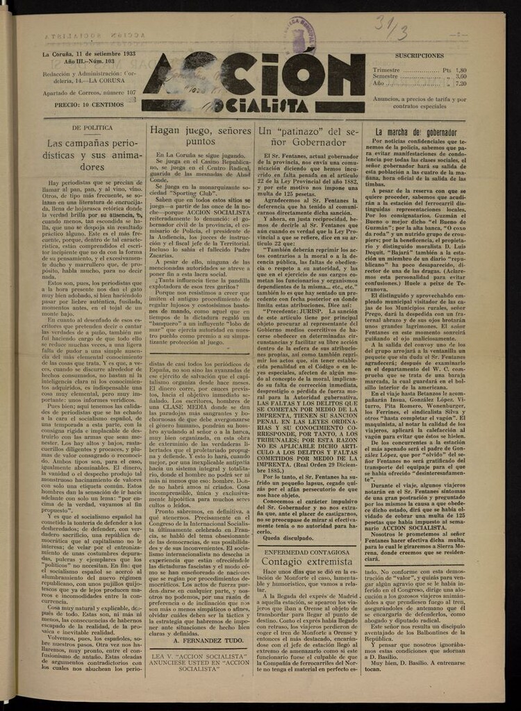 Miniatura de Acción Socialista del 11 de septiembre de 1933