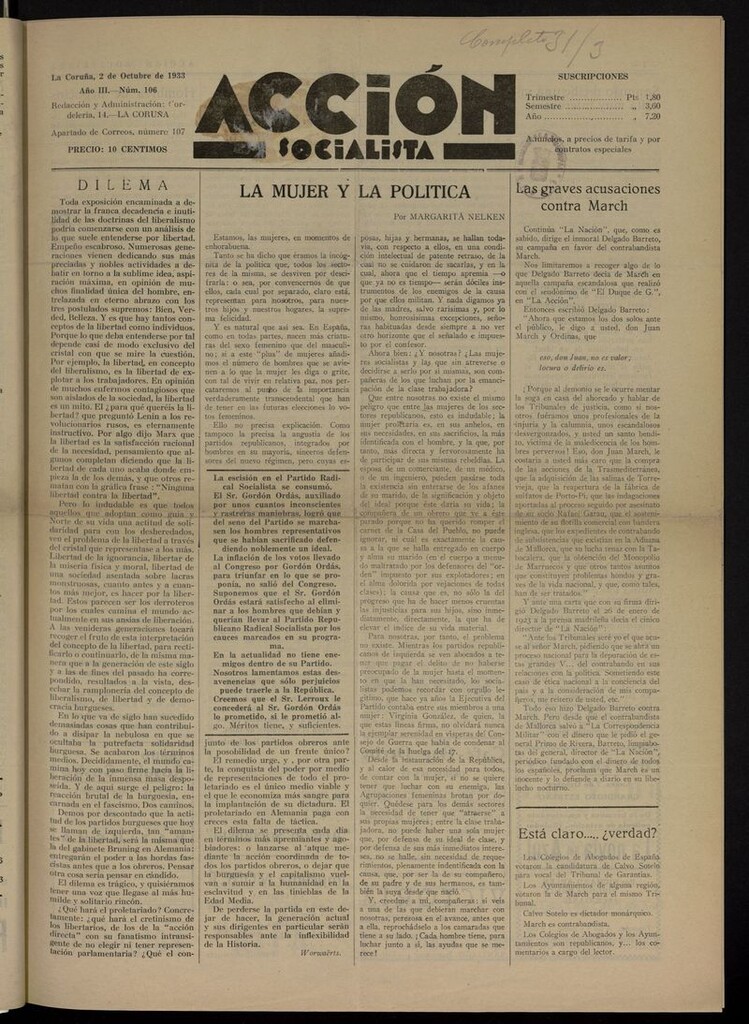 Miniatura de Acción Socialista del 2 de octubre de 1933