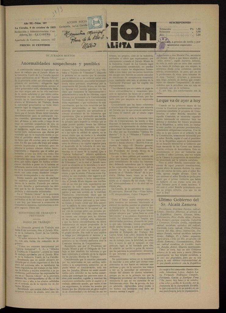 Miniatura de Acción Socialista del 9 de octubre de 1933
