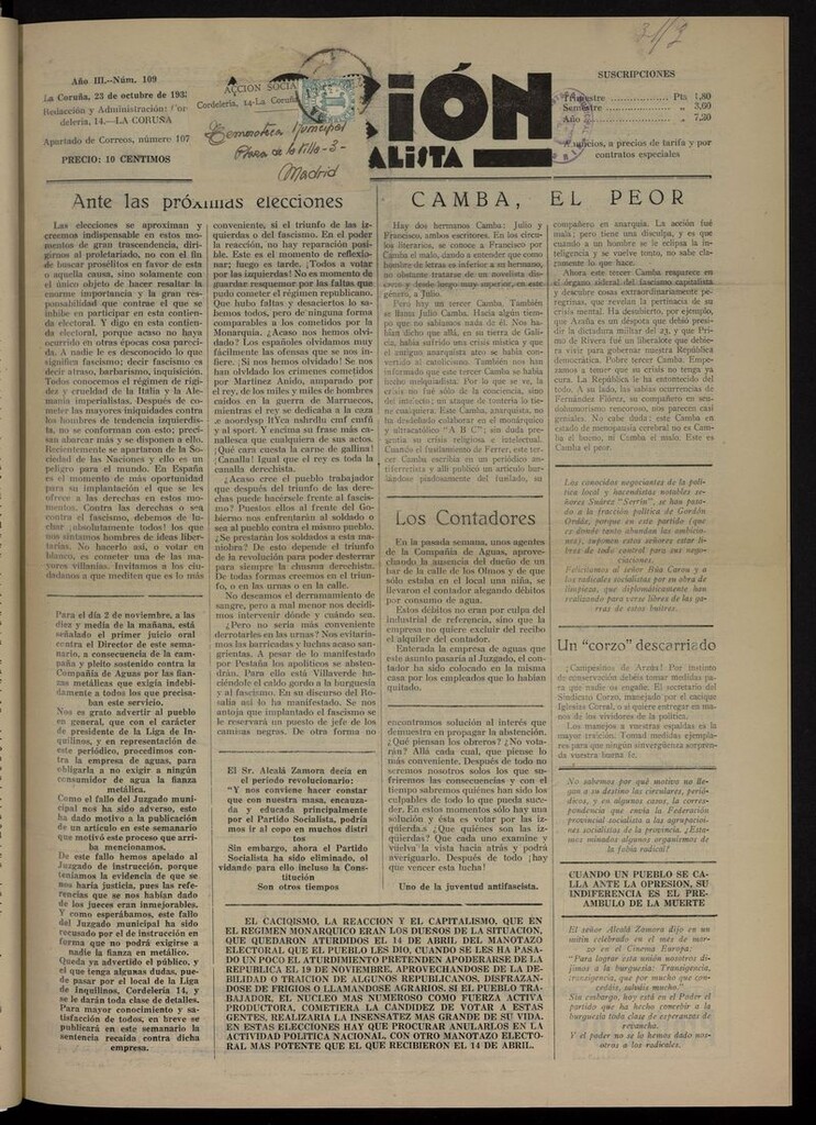 Miniatura de Acción Socialista del 23 de octubre de 1933