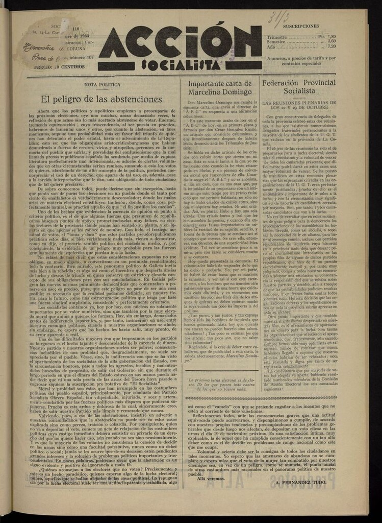 Miniatura de Acción Socialista del 30 de octubre de 1933