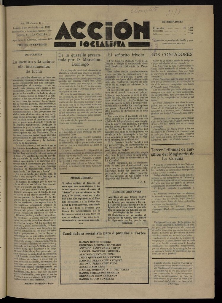 Miniatura de Acción Socialista del 6 de noviembre de 1933