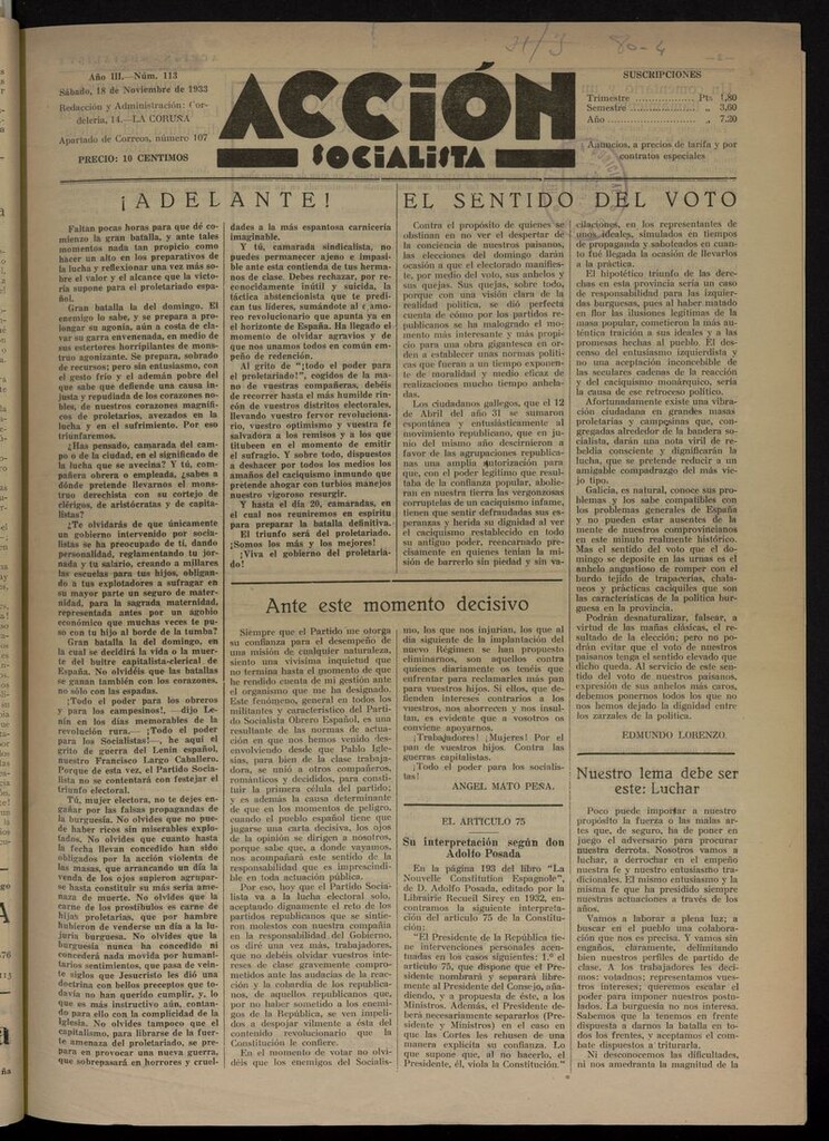 Miniatura de Acción Socialista del 18 de noviembre de 1933