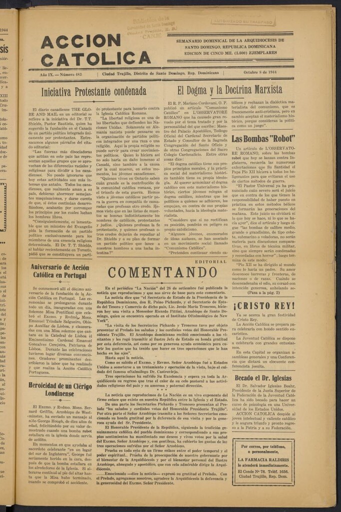 Miniatura de Acción Católica (Ciudad Trujillo) del 8 de octubre de 1944