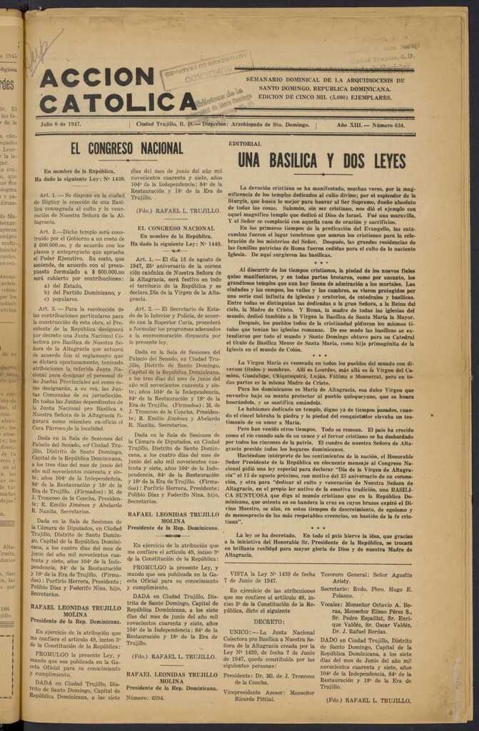 Miniatura de Acción Católica (Ciudad Trujillo) del 6 de julio de 1947