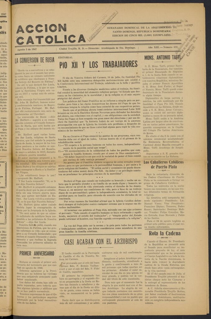 Miniatura de Acción Católica (Ciudad Trujillo) del 3 de agosto de 1947