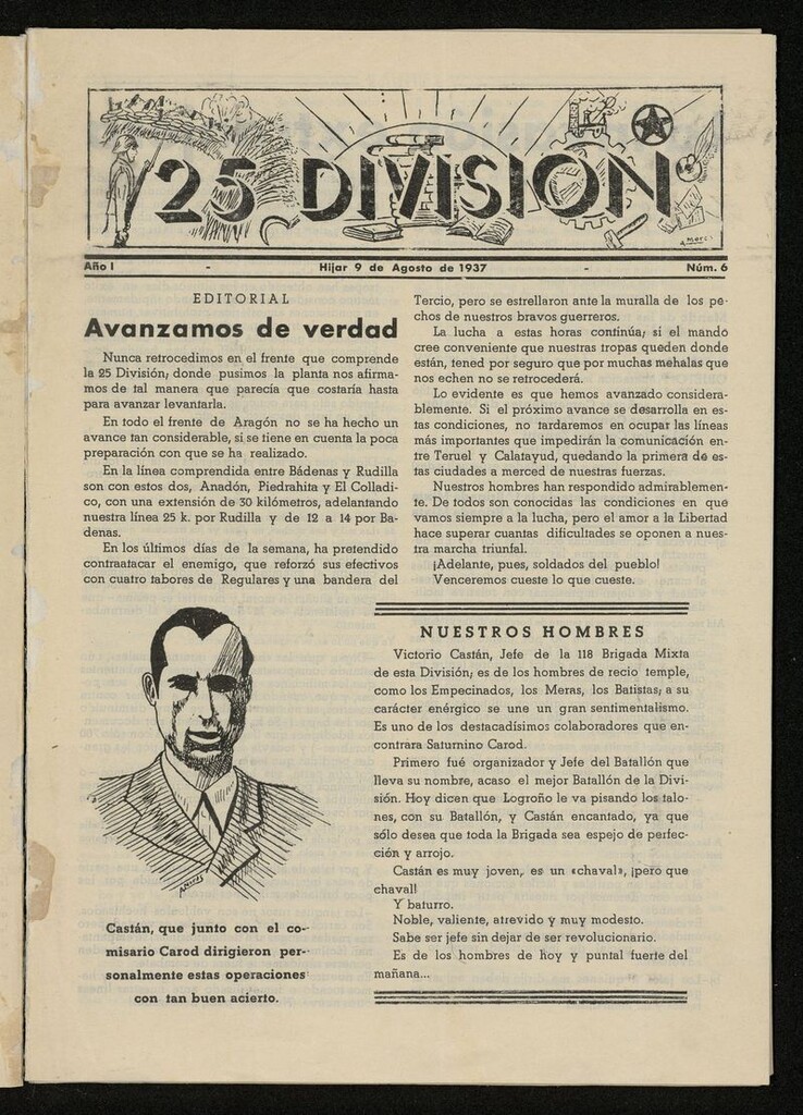 Miniatura de 25 División (Híjar, 1937) del 9 de agosto de 1937