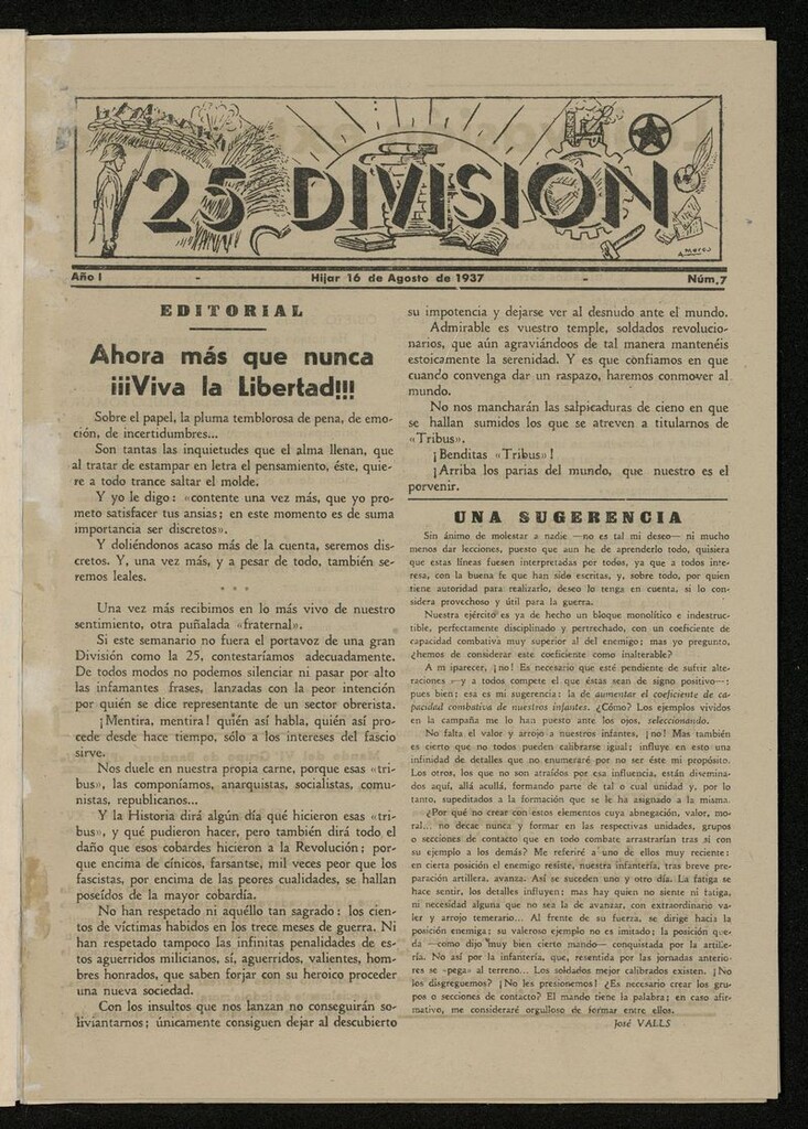 Miniatura de 25 División (Híjar, 1937) del 16 de agosto de 1937