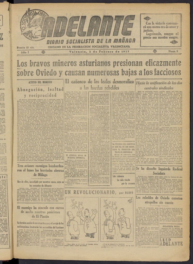 Miniatura de Adelante: diario socialista de la mañana del 3 de febrero de 1937